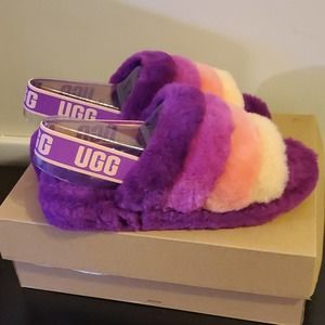 UGG Purple and Pink Fluffy Slippers